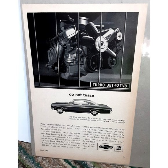 1966 Chevy Impala SS Coupe Chevrolet Print Ad vintage 60s - Picture 1 of 1
